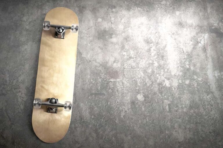 bottom of skateboard deck on skate ramp